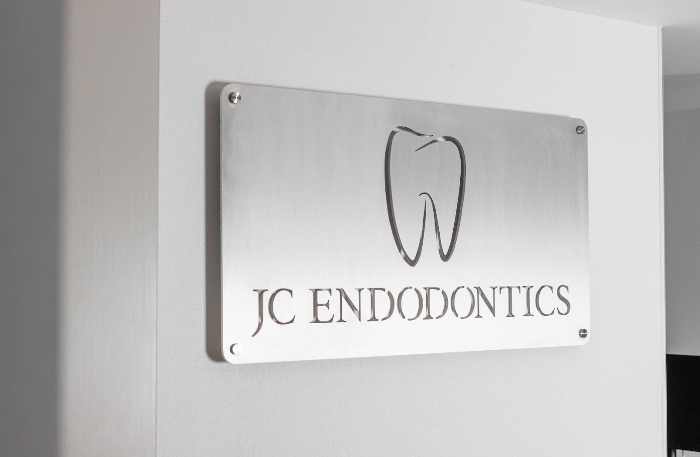J C Endodontics sign on wall of endodontic office