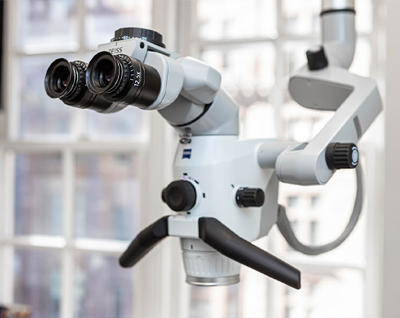 Close up of lens on dental operating microscope
