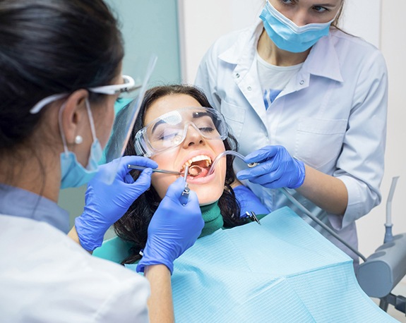 Woman having dental work